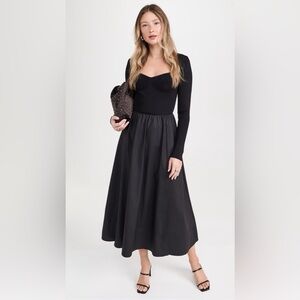Moon River Black Long Sleeve Mixed Media Dress